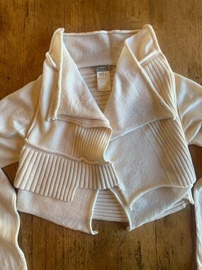 Cropped Cream Ribbed Women's Cardigan Sweater